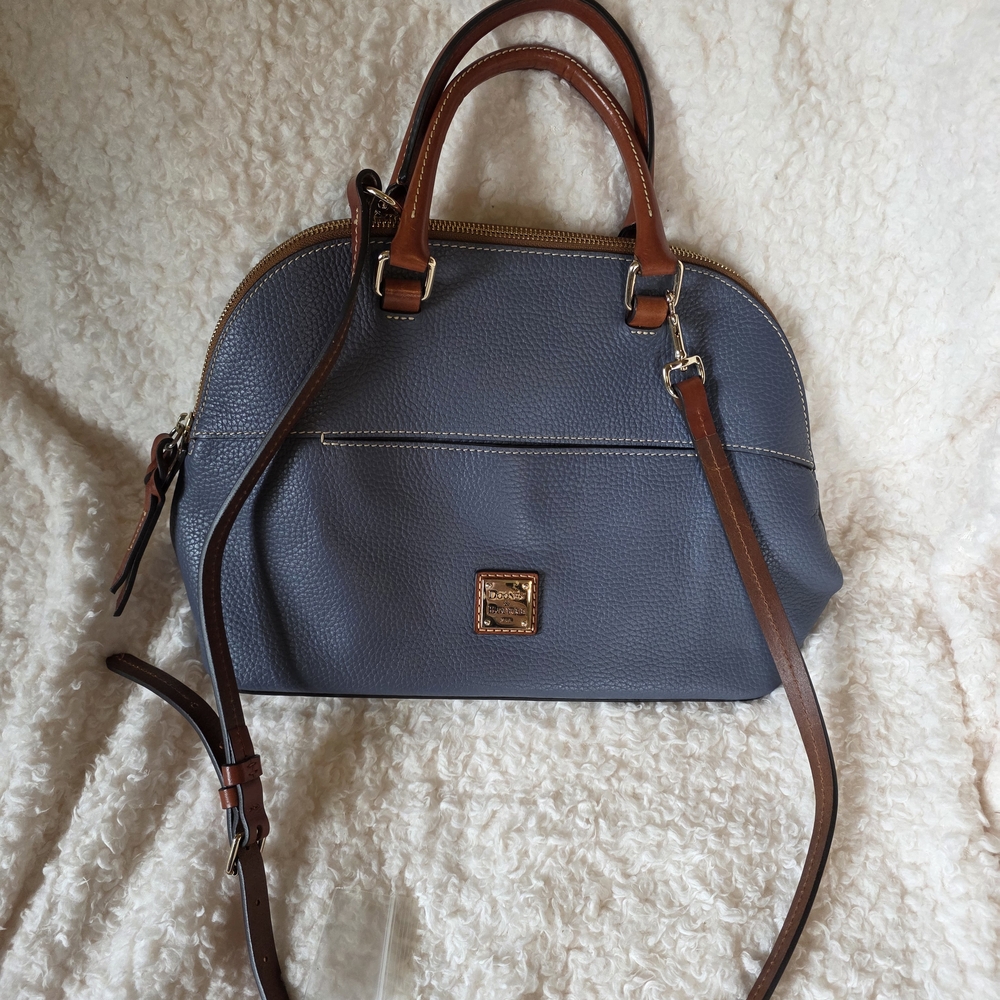 Dooney & Bourke Slate Blue Satchel with Brown Accents